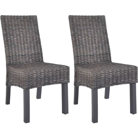 Sillas de comedor 2 unidades ratán Kubu y madera caoba marrón vidaXL