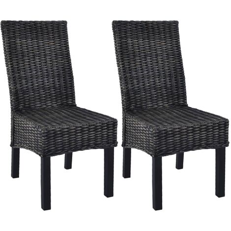 Sillas de comedor 2 unidades ratán Kubu y madera caoba negro vidaXL