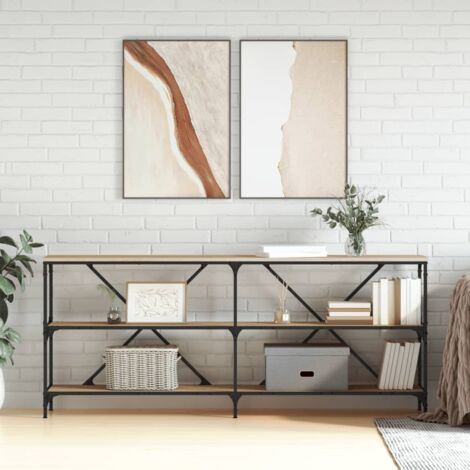 Mesa consola hierro madera ingeniería roble Sonoma 180x30x75 cm vidaXL