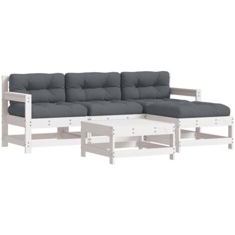 Juego de muebles jardín 5 piezas y cojines madera maciza blanco vidaXL (1/5)