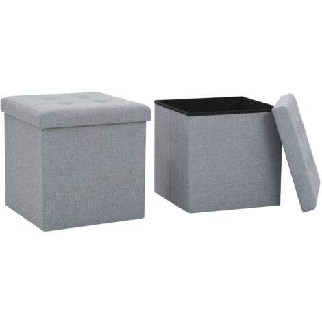 Taburetes almacenaje plegables 2 uds lino sintético gris claro vidaXL