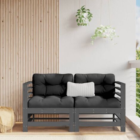 Vidaxl – Sofá esquinero modular de madera maciza de pino gris – 2 plazas – Cojines de algodón – Diseño flexible para exteriores (1/5)