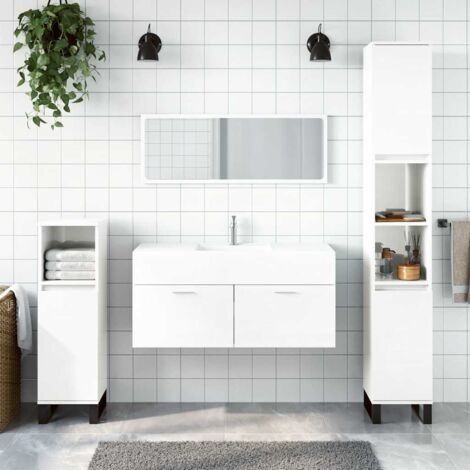 Armario de baño con espejo madera de ingeniería blanco brillo vidaXL