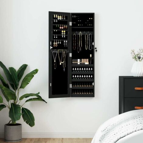 Espejo con joyero de pared negro 30x8,5x106 cm vidaXL