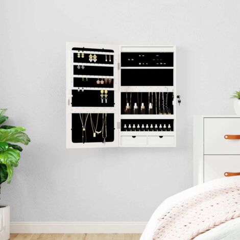 Espejo con joyero y luces LED para pared blanco vidaXL