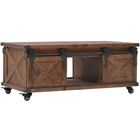 Mesa de centro de madera maciza de abeto marrón 91x51x38 cm vidaXL