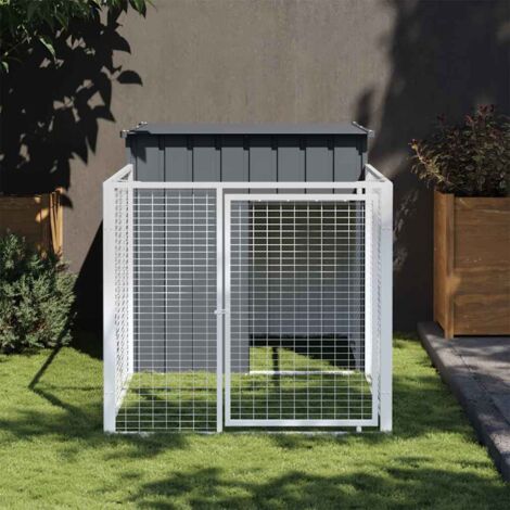 Caseta perros con corral acero galvanizado gris 110x201x110 cm vidaXL