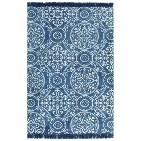 vidaXL Alfombra de algodón Kilim con estampado azul 160x230 cm - Azul