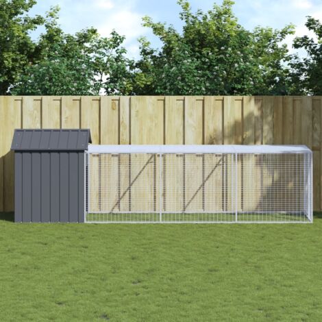 Gallinero con corral acero galvanizado gris 117x405x123 cm vidaXL