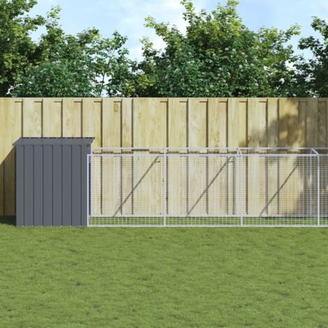 Caseta perros con corral acero galvanizado gris 110x609x110 cm vidaXL