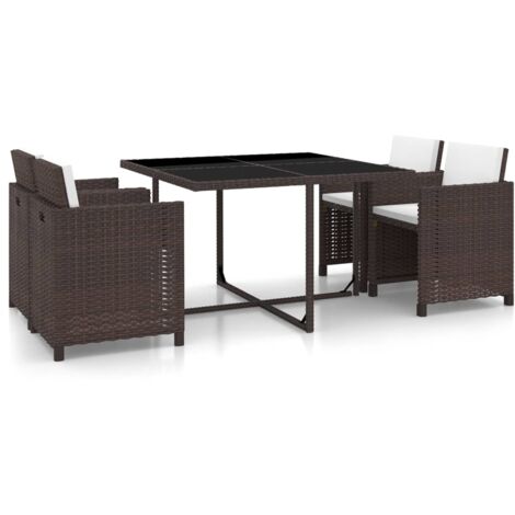 Set de comedor jardín 5 pzas y cojines ratán sintético marrón vidaXL