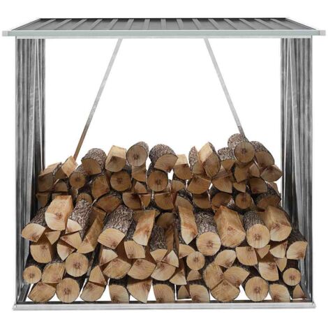 Casetilla para leña acero galvanizado gris 163x83x154 cm vidaXL