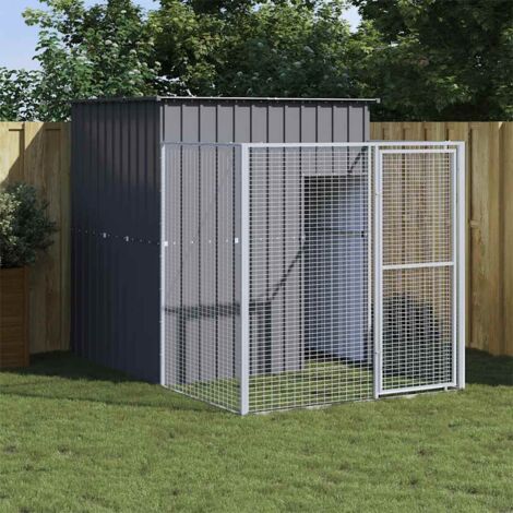 Caseta perros con corral acero galvanizado gris 165x251x181 cm vidaXL