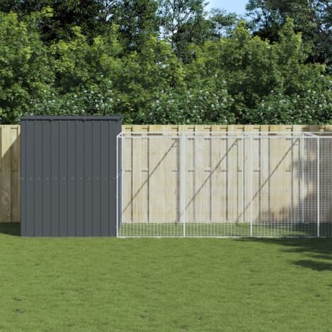 Caseta perros con corral acero galvanizado gris 214x661x181 cm vidaXL