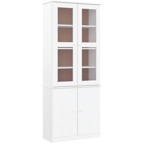 Armario vitrina ALTA madera maciza pino blanco 77x35x186,5cm vidaXL