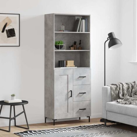 Aparador alto madera contrachapada gris hormigón 69,5x34x180 cm vidaXL