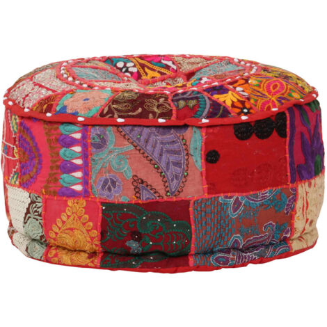 Puf redondo de pachtwork algodón hecho a mano 40x20 cm rojo vidaXL