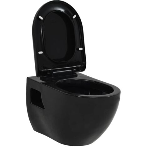 Inodoro de pared de cerámica negro vidaXL