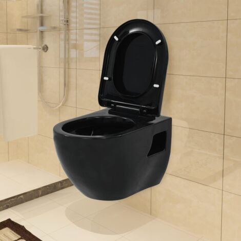 Inodoro de pared de cerámica negro vidaXL