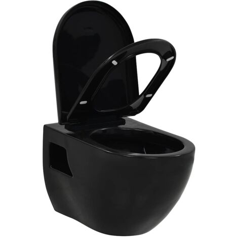 Inodoro de pared de cerámica negro vidaXL