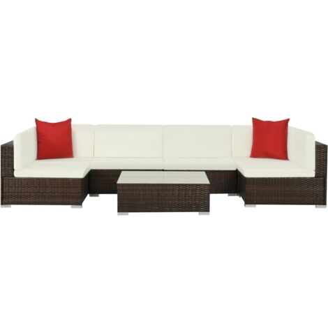 Set muebles de jardín 7 piezas y cojines ratán sintético marrón vidaXL
