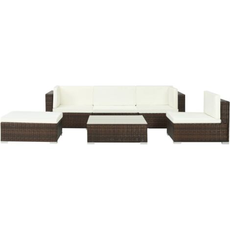 Set muebles de jardín 6 piezas y cojines ratán sintético marrón vidaXL