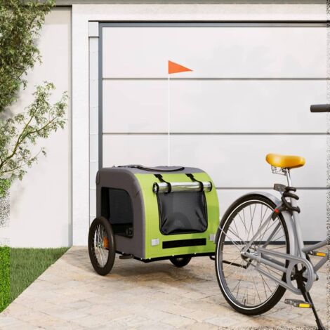 Remolque de bicicleta mascotas hierro tela Oxford verde gris vidaXL
