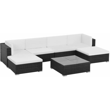 Set muebles de jardín 7 piezas y cojines ratán sintético negro vidaXL