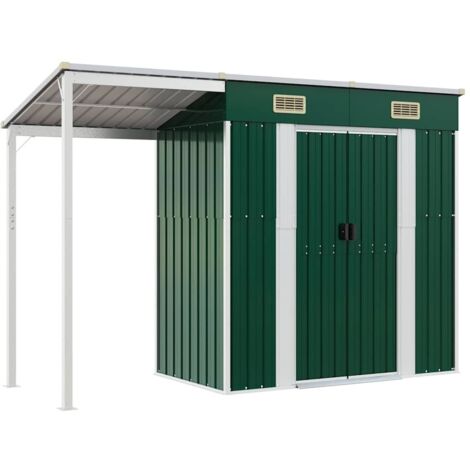 Cobertizo jardín tejado alargado acero verde 277x107x181 cm vidaXL