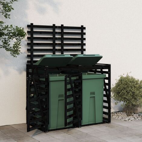 Cobertizo doble para cubos de basura madera maciza pino negro vidaXL