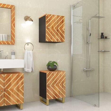 Mueble auxiliar madera maciza mango marrón/negro 60x33,5x75 cm