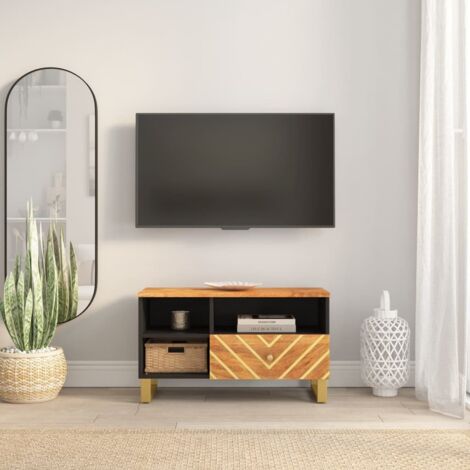 Mueble de TV madera maciza de mango marrón negro 80x33,5x46 cm vidaXL (1/5)
