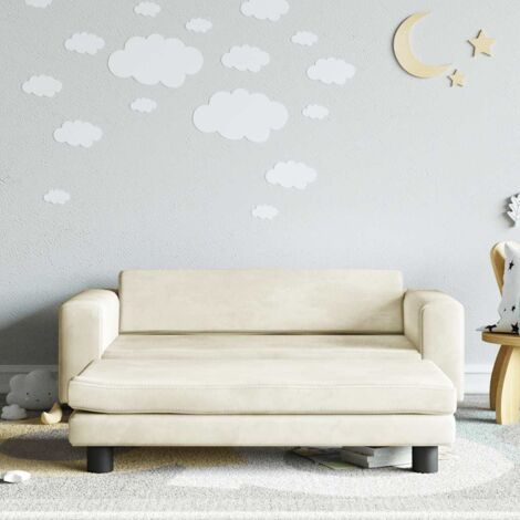 Sofá para niños con reposapiés terciopelo crema 100x50x30 cm vidaXL