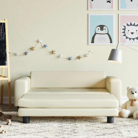 Sofá para niños y reposapiés cuero sintético crema 100x50x30 cm vidaXL