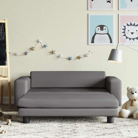 Sofá para niños con reposapiés cuero sintético gris 100x50x30cm vidaXL