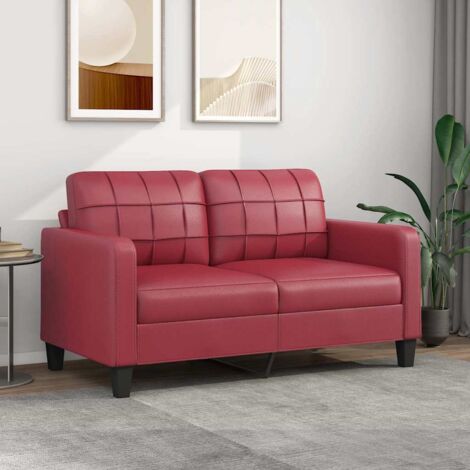 Vidaxl – Sofá de 2 plazas de cuero sintético rojo tinto 140 cm – Estructura metálica robusta – Acolchado grueso para mayor comodidad (1/5)