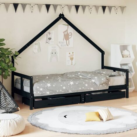 Estructura de cama niños con cajones madera pino negro 80x200cm vidaXL