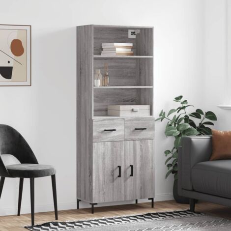 Aparador alto madera contrachapada gris sonoma 69,5x34x180 cm vidaXL