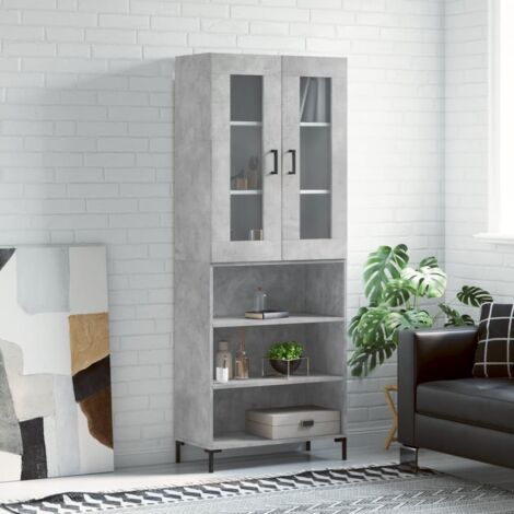 Aparador alto madera contrachapada gris hormigón 69,5x34x180 cm vidaXL (1/5)