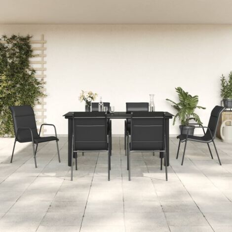 Juego de comedor para jardín 7 piezas acero y textilene negro vidaXL
