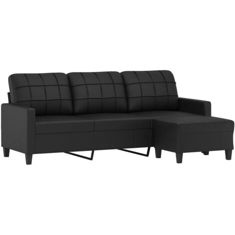 Sofá de 3 plazas con taburete cuero sintético negro 180 cm vidaXL