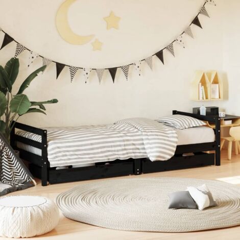 Estructura de cama niños con cajones madera pino negro 90x200cm vidaXL