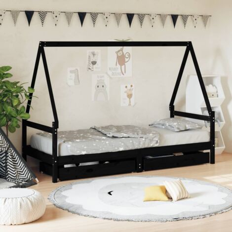 Estructura de cama niños con cajones madera pino negro 90x200cm vidaXL