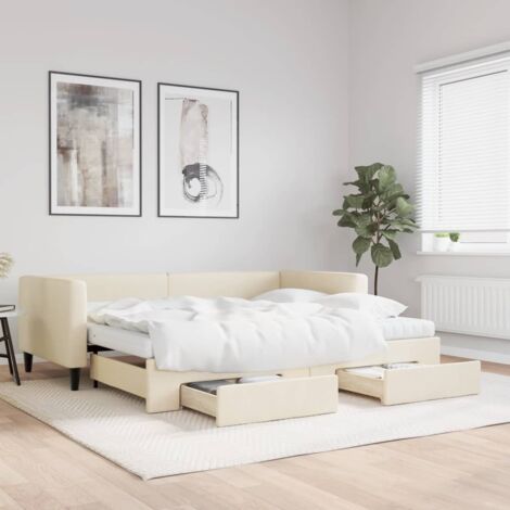 Sofá cama nido con cajones tela color crema 90x200 cm vidaXL