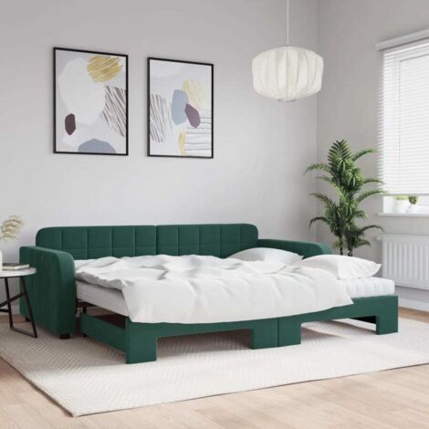 Sofá cama nido con colchón terciopelo verde oscuro 90x200 cm vidaXL