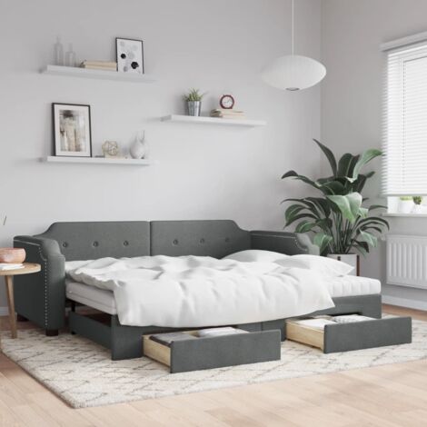 Sofá cama nido con cajones tela gris oscuro 90x190 cm vidaXL