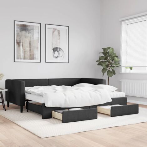 Sofá cama nido con cajones tela negro 90x200 cm vidaXL