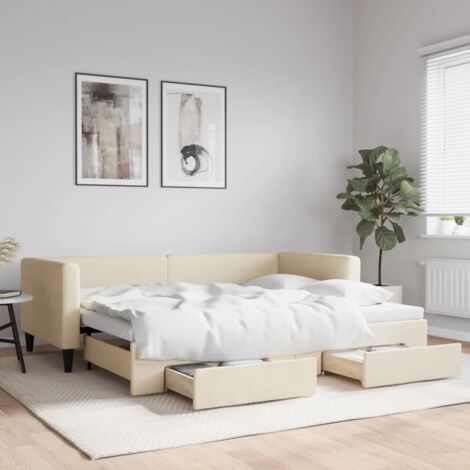 Sofá cama nido con cajones tela color crema 90x200 cm vidaXL