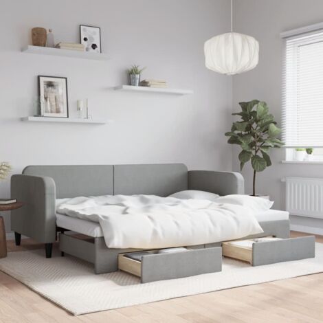 Sofá cama nido con cajones tela gris claro 80x200 cm vidaXL