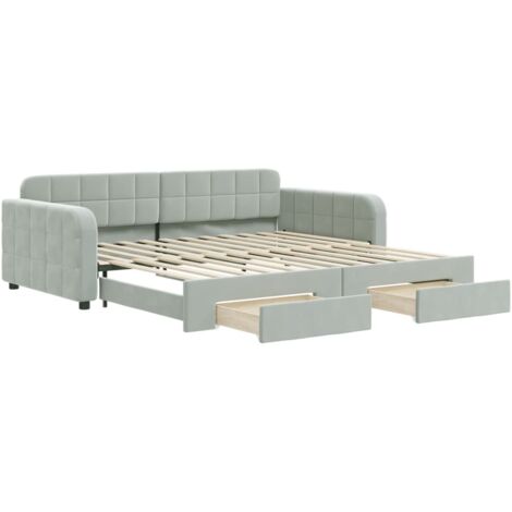 Sofá cama nido con cajones terciopelo gris claro 100x200 cm vidaXL